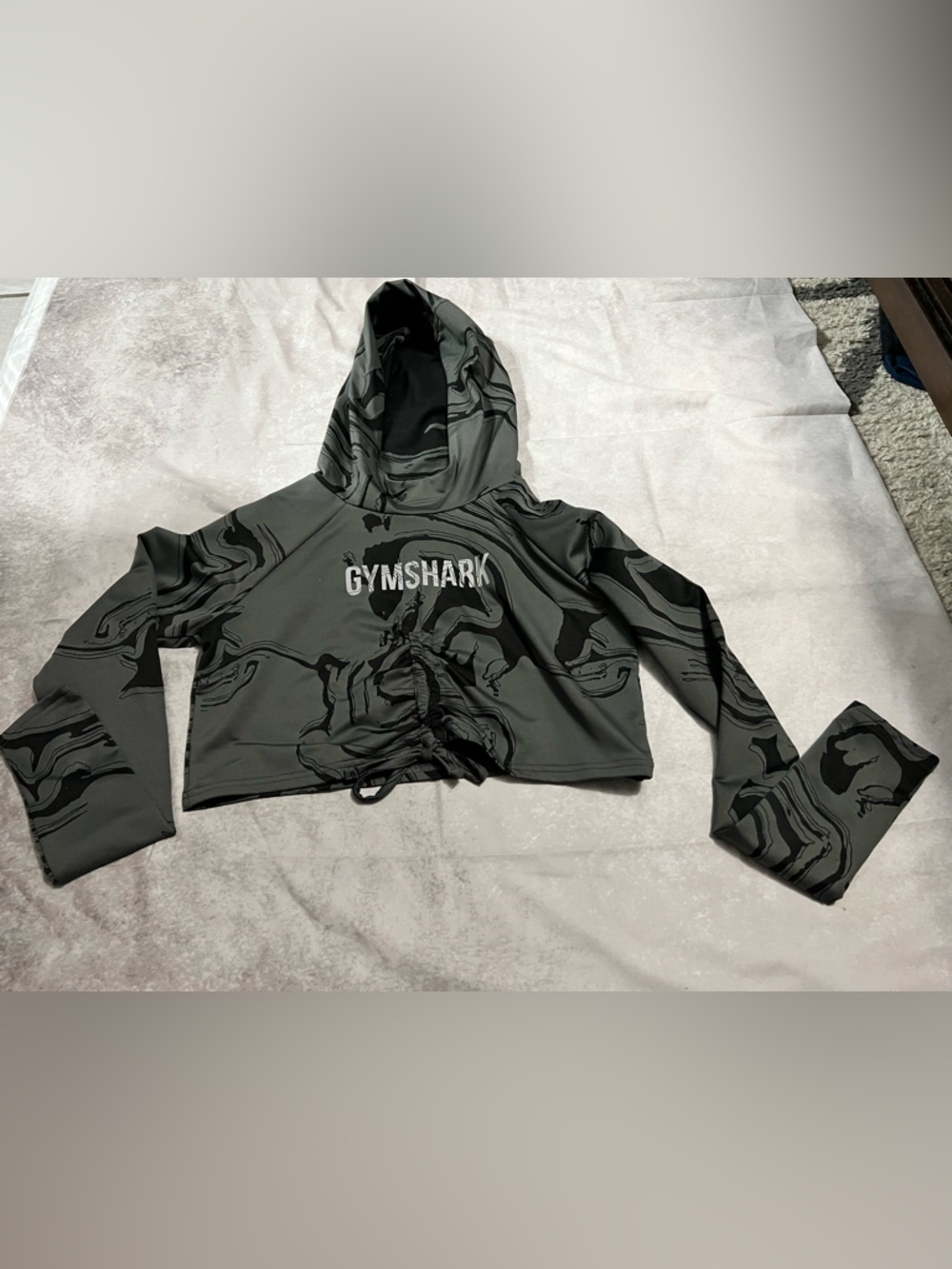 Gymshark grey and Black Marble Crop Hoodie